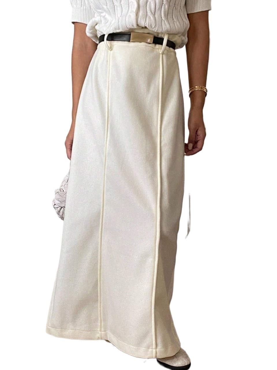 Elegant Solid Color Wool Straight Long Skirt Womens Basic Versatile Trendy Skirt