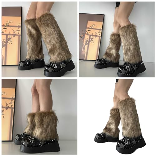 Fuzzy Faux Furs Leg Warmers Furs Long Cuffs Has Elastic Pair Carnivals Boot Uniform2
