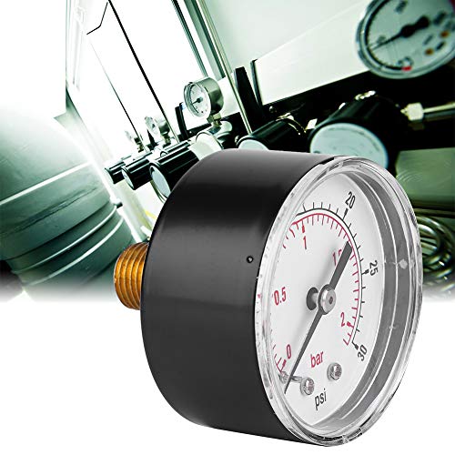 ZenithAur Manómetro de presión con dial de 50 mm, escala dual, metal de alta precisión, conexión trasera 1 4 BSPT para agua, aceite, aire y gas (0-30 psi 0-2bar)