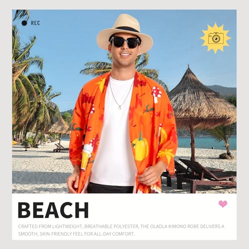 Image of OLAOLA Men Lightweight Kimono Robe with Belt Japanese Style Robe Jacket Casual Open Front Long Cardigan Cape Coat Outwear
