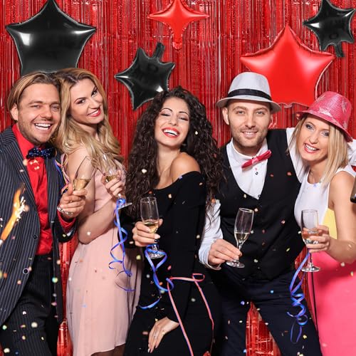 Image of Happy Birthday Banner 13pcs 16 Inch Mylar Foil Letters with 2 Pack Curtain Party Backdrop 32pcs Latex Balloon Birthday Party Decorations Party Decor Supplies for Kids and Adults (Black-red)
