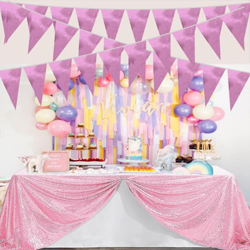 Image of 40M /130FT Rose red Triangle Pennant Banner Flag Metallic Fabric Bunting Garland for Christmas Graduation Wedding Engagement Anniversary Bachelorette Birthday Bridal Shower Valentines Hen Party Supplies