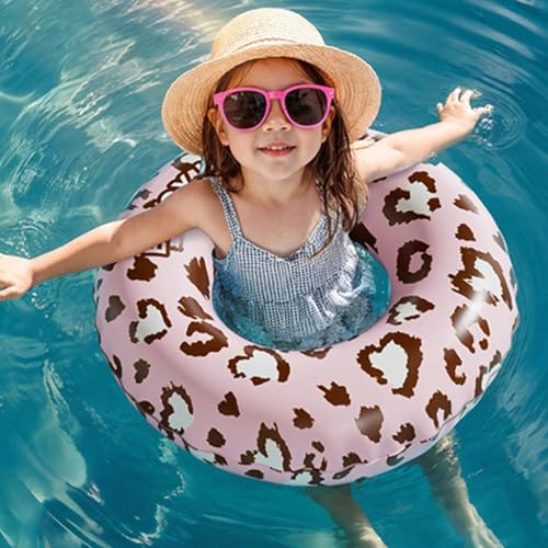 Image of Proberos Adults Swim Ring Self-Inflation Swimming Pool Ring Inner Diameter 34cm PVC Fashion Pink Leopard Print Swim Ring Beach Swim Pool Ring