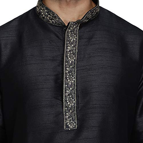 Kurta de mezcla de seda negro corte cómodo para caballero 5