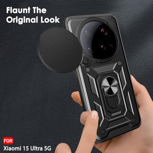 Image of TheGiftKart Tough Armor Bumper Back Cover Case for Xiaomi 15 Ultra 5G | Kickstand & Ring Holder | 360 Degree Protection Back Cover Case for Xiaomi 15 Ultra 5G (PC & TPU, Rotating Camera Cover, Black)