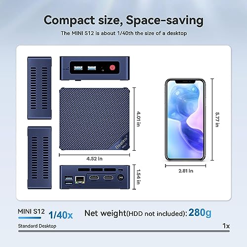 Image of Beelink Mini PC, Mini S12 Mini Computer Intel 12th Gen Quad-Core N95, 8GB DDR4 RAM 256GB SSD, Dual HDMI 4K UHD /Gigabit Ethernet /Dual WiFi /BT4.0 / Window 11 Pro, Black