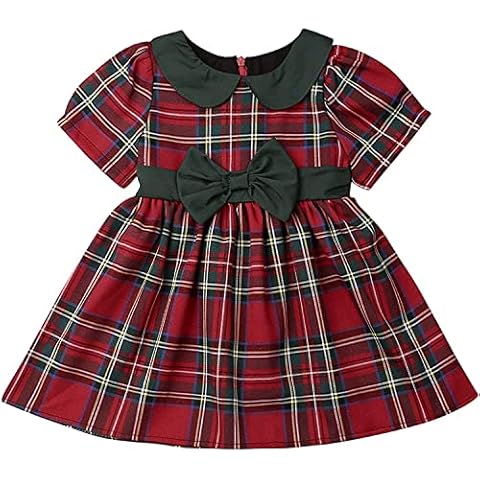 My First Christmas Outfits Kids Toddler Baby Girls Clothes Red Buffalo Plaid Bowknot Tutu Party Dress Fall Winter (B-Plaid,6-12 Months) Cover