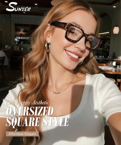 Image of Sunier Oversized Thick Square Fake Clear Lens Glasses Women Men 100% UV400