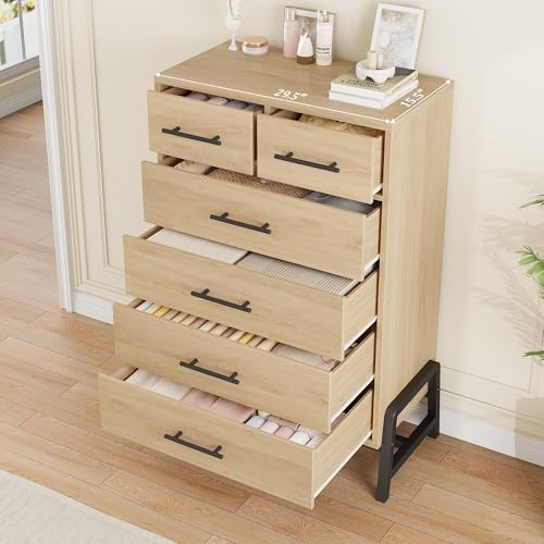 GarveeHome 4+2 Dresser for Bedroom, Freestanding 46.6" Tall Drawer Dresser with Storage, Wooden Closet Storage Chest for Living Room, Bedroom, Entryway, Natural Oak