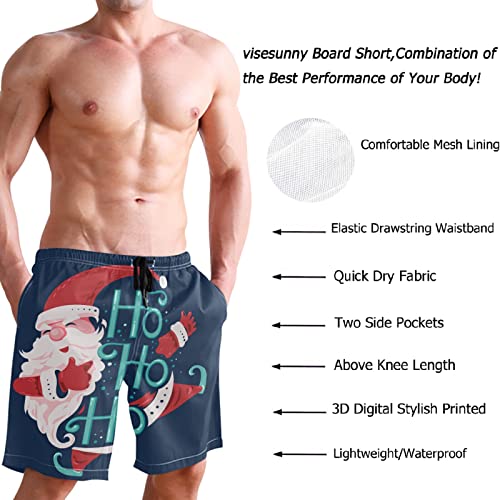 visesunny Santa Claus Hohoho Xmas Pattern Men's Swim Trunks Quick Dry Bathing Suits Beach Holiday Party Swim Shorts3