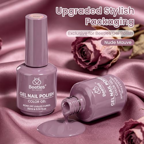 Image of Beetles Purple Gel Nail Polish - Nude Mauve, 15ml Nude Rose Mauve Pink Purple Color Gel Polish, Glossy Solid Color Soak Off UV LED Nail Art, Elegant Polish for Daily Wear Salon DIY Manicure