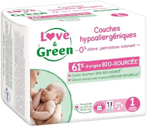 Love & Green – Pañales hipoalergénicos 0% para bebé, 23 pañales, ...