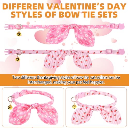 KOOLTAIL Girl Cat Collar Breakaway with Bowtie and Bells, 2 Pack Cute Kitten Collars, Pink Heart & Strawberry Design with Safety Buckle Adjustable for Small Large Female Kitty by KOOLTAIL - Image 7
