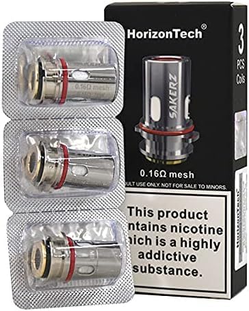Horizon-TECH, Horizon Sakerz Replacement Coils, Press Fit Coil Installation, Push fit Design, Sub Ohm Coils, Pack of 3 (0.16ohm Mesh)