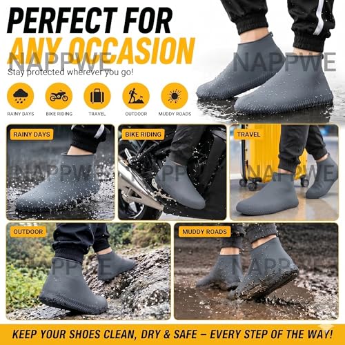 Image of Shoe Cover for Rain Waterproof, Silicone Shoe Covers Waterproof Reusable, Non Slip Rain Shoe Covers for Men Women Kids, Waterproof Shoe Covers for Rain (Grey, Medium)