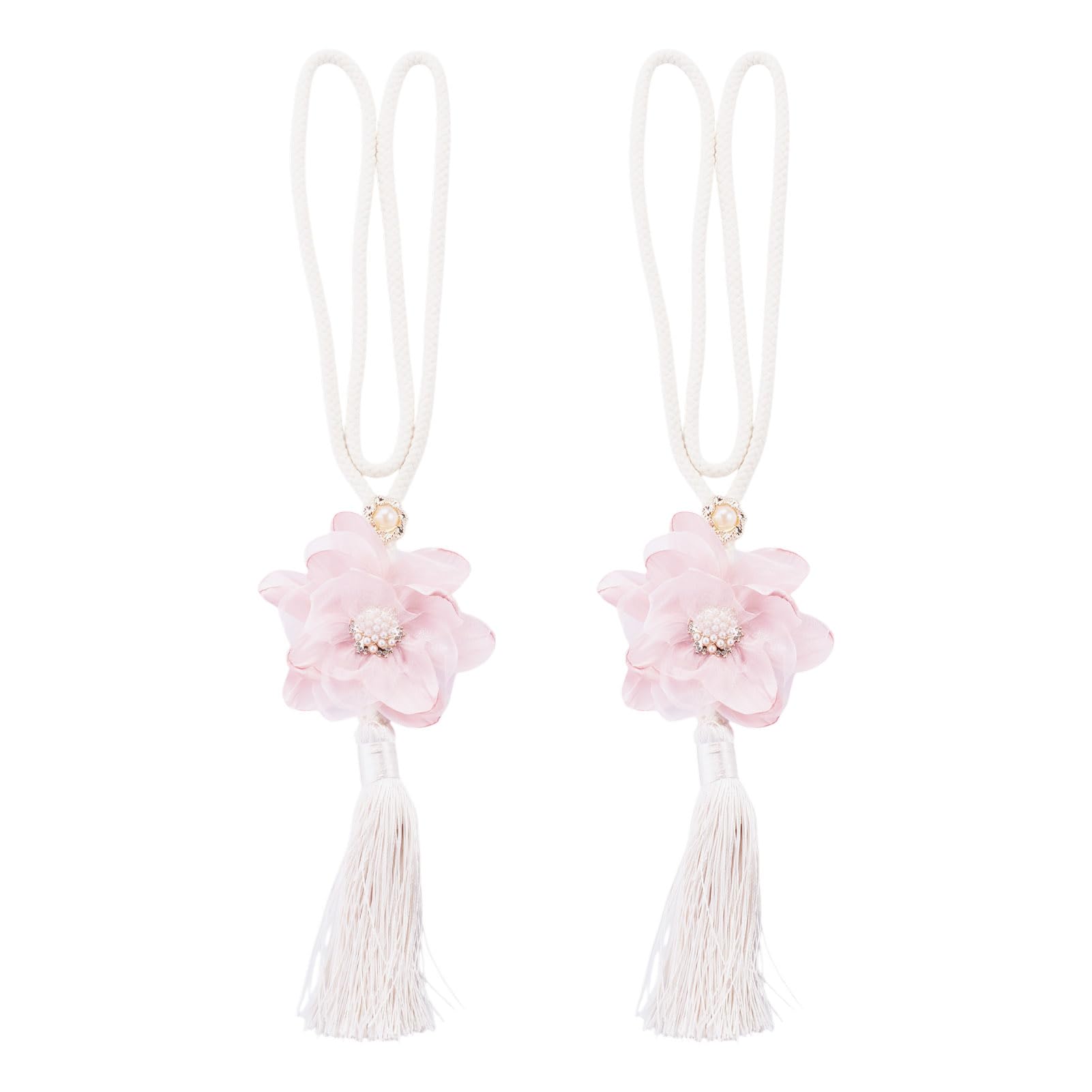 Bestewelry 2 pcs Pink Flower Curtain Tiebacks 610mm Flower Tie Backs for Curtains Adjustable Floral Tassel Curtain Holdbacks for Living Room Bedroom Wall Window Decoration