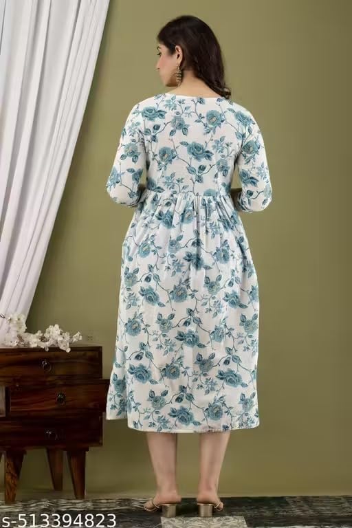 Image of Women's Floral Printed Cotton Maternity Dress Kurti with Feeding Zipper, Maternity Gown for Women, Feeding Dress, Maternity Kurti