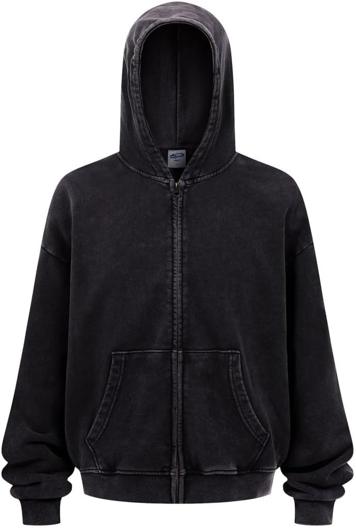 Mi Bo Tong Oversized Mens Cotton Hoodies Streetwear Vintage Unisex Acid Wash Sweatshirt Heavyweight Sports Zip