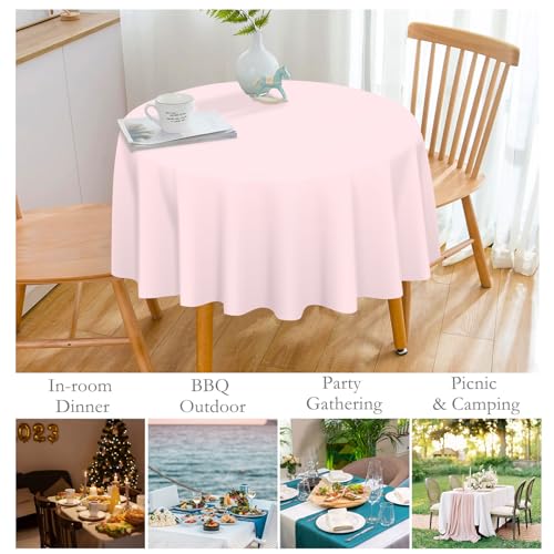 Image of Mulbozy 12 Pack Pink Round Tablecloth, 84 Inches Plastic Table Cover, Premium Disposable Round Party Tablecloth for Restaurant Dinners, Wedding, Grad Party, Baby Shower, Outdoor Camping
