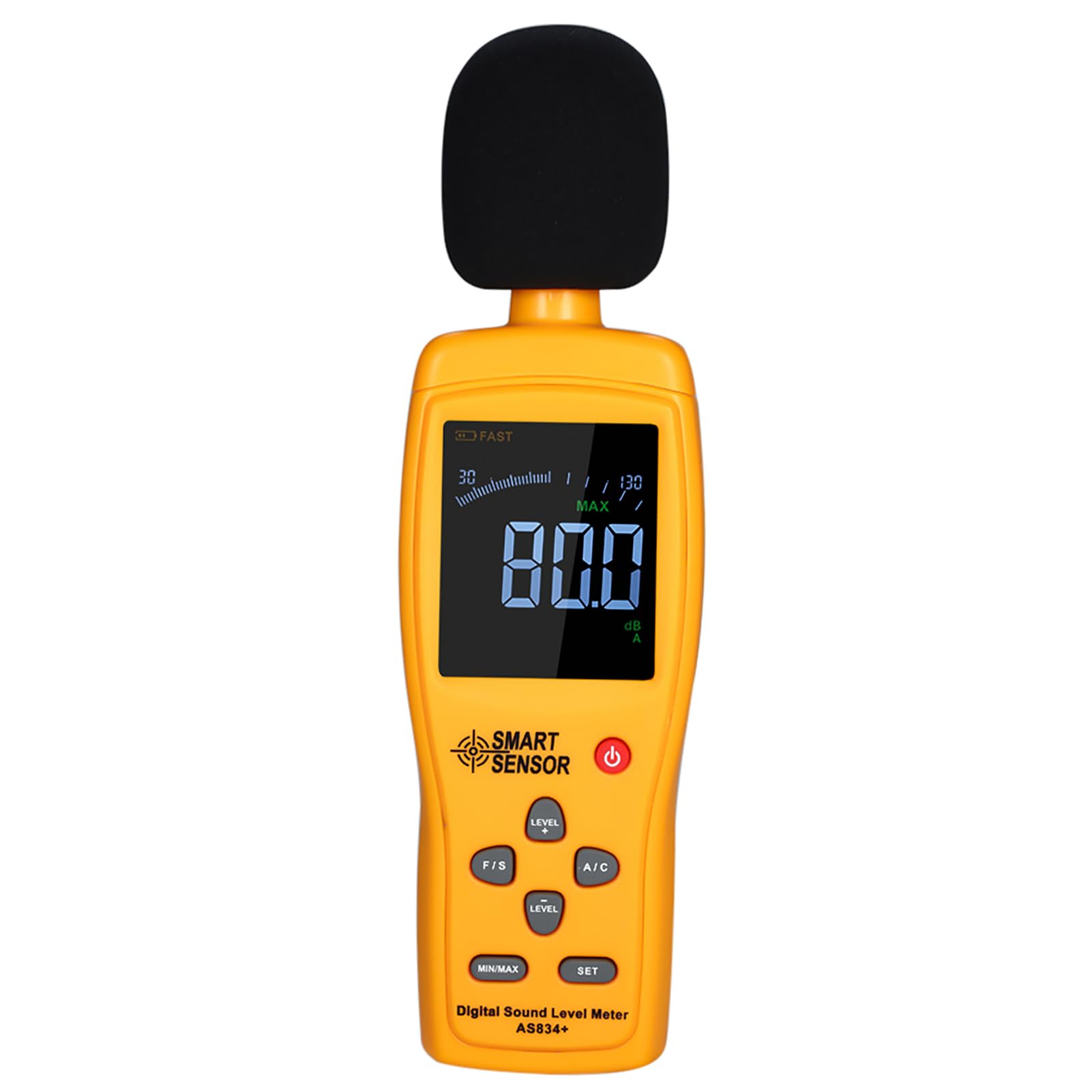 Sonómetro digital e instrumento de medición del volumen de ruido - Rango de 30 a 130 dB - Resolución de 0,1 dB con precisión de 1,5 dB - Ponderación A y C - Pantalla LCD de 2,7