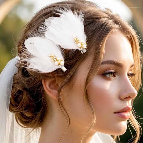 Set 2 Pinzas para Cabello con Plumas Blancas y Perlas miniatura 3