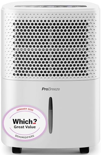 Pro Breeze 12L/Day Dehumidifier with Automatic Humidity Sensor & Display Sleep Mode 24-hour Timer Laundry Drying Large Tank - WHICH? BEST BUY DEHUMIDIFIER AWARD