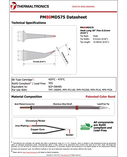 Image of Thermaltronics PM80MD575 Hook Long 30deg Fine 0.51mm (0.02in) interchangeable for Metcal SCP-DRH05