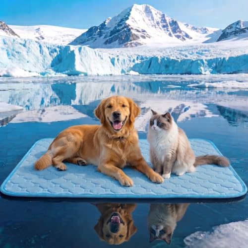 GuLingqi Cooling Pad for Dogs, Cooling Mat for Dogs Large 28x40 Inches, Breathable Ice Silk Fiber Pet Cooling Pad Non Gel Design, Foldable Summer Crate Cushion for Indoor Outdoor Use