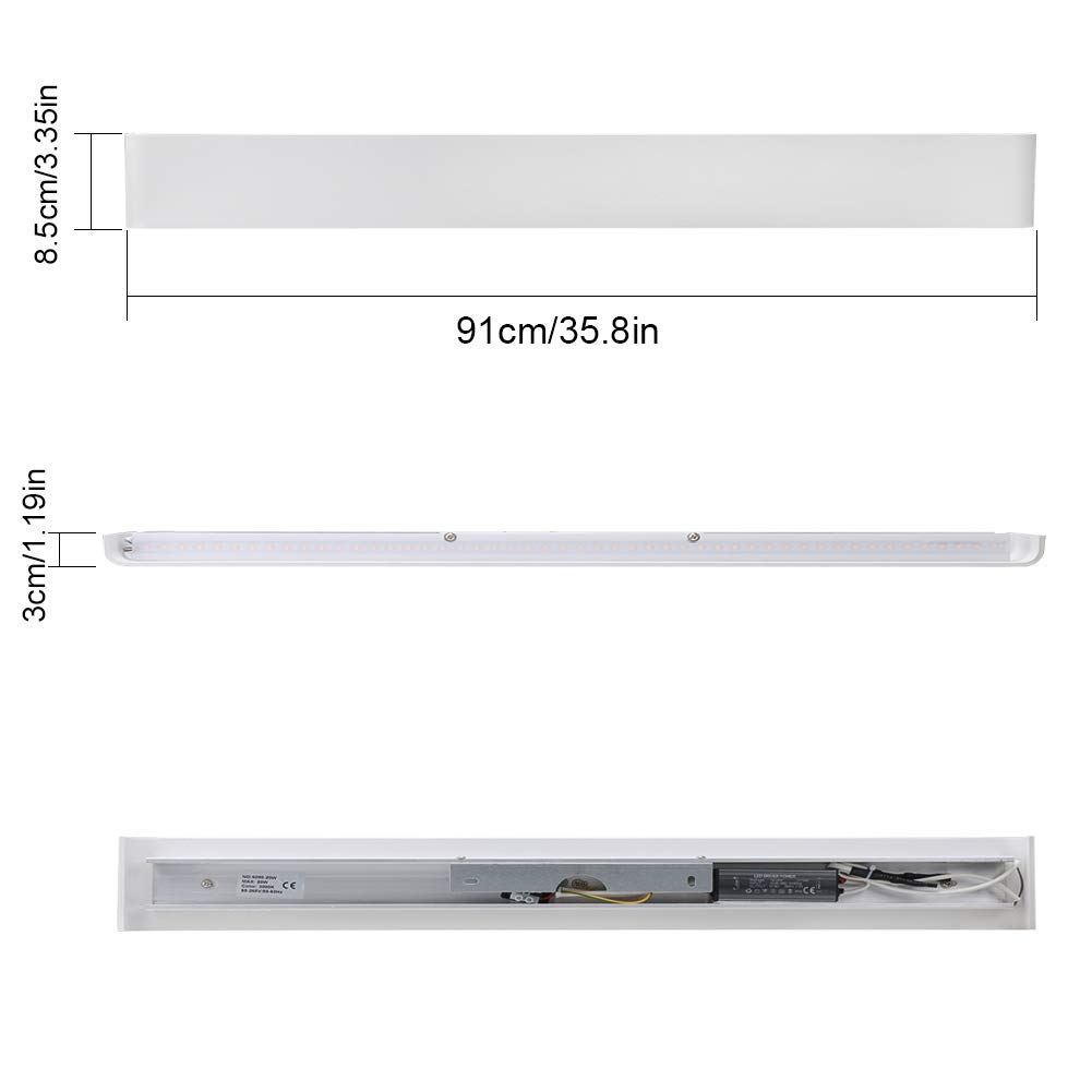 Klighten Lampada da Parete LED Interno 30W, 91cm Applique da Parete Alluminio Moderne, Lampada Muro Up Down per Soggiorno, Camera da Letto, Corridoi, 3000 Lumen, Bianco Caldo 3000K, Bianco