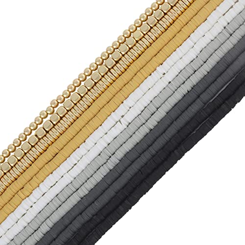 BOCAR Kit de 10 brins de perles en argile polymère plates de 4 mm en vinyle avec 3 brins en alliage pour la fabrication de bijoux, colliers, bracelets, boucles d'oreilles (CB-004-mix 4) Cover
