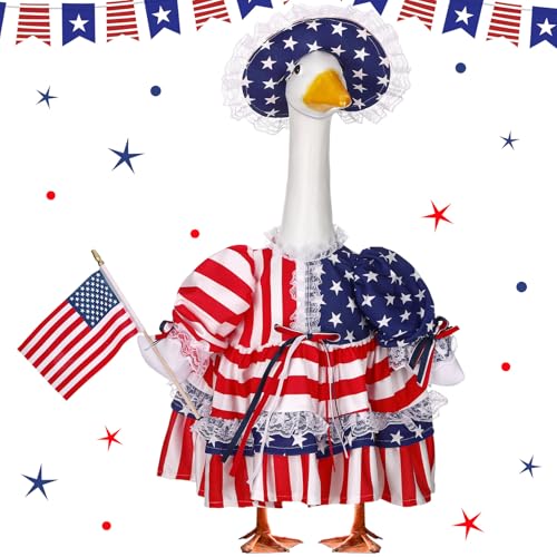 Suzile 250 Years 4th of July Porch Goose Outfit US Patriotic Independence Day Dresses Clothes for 17 High Goose Clothes Costume with Flag for Lawn Yard Outdoor Garden Patio Statue Memorial Day
