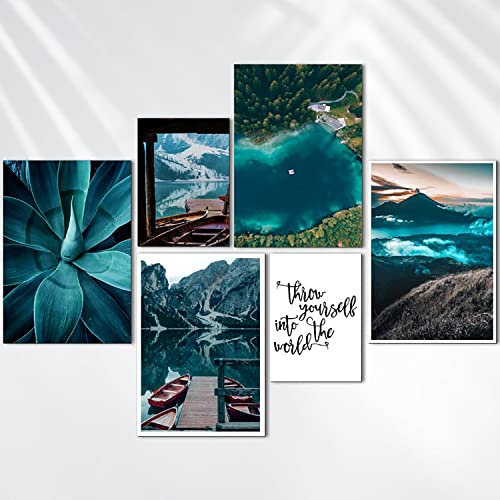 AREDE Set de 6 Cuadros Decoración Pared Modernos Naturaleza azul | 4 x A4 (21 x 30cm) + 2 x A5 (15 x 21cm) | Listo para Colgar Láminas Decorativas Salón y Dormitorios | Sin marcos
