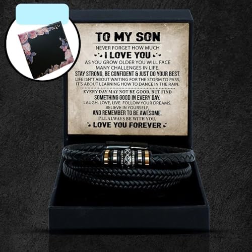 Image of To My Son /Grandson Bracelet From Mom Grandmother, Forever Linked Together Black Braided Leather Infinity Knot Inspirational Bracelets Engraved Love You Forever Birthday Gift Jewelry