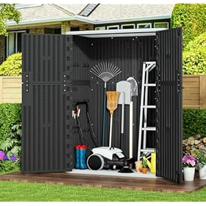   KINYING-Outdoor-Storage-Cabinet-Waterproof-57-Cuft-Resin-Vertical-Outdoor-Storage-Shed-for-Patio-Furniture-Garden-Tools-Pool-Accessories-Mower-Storage-Black