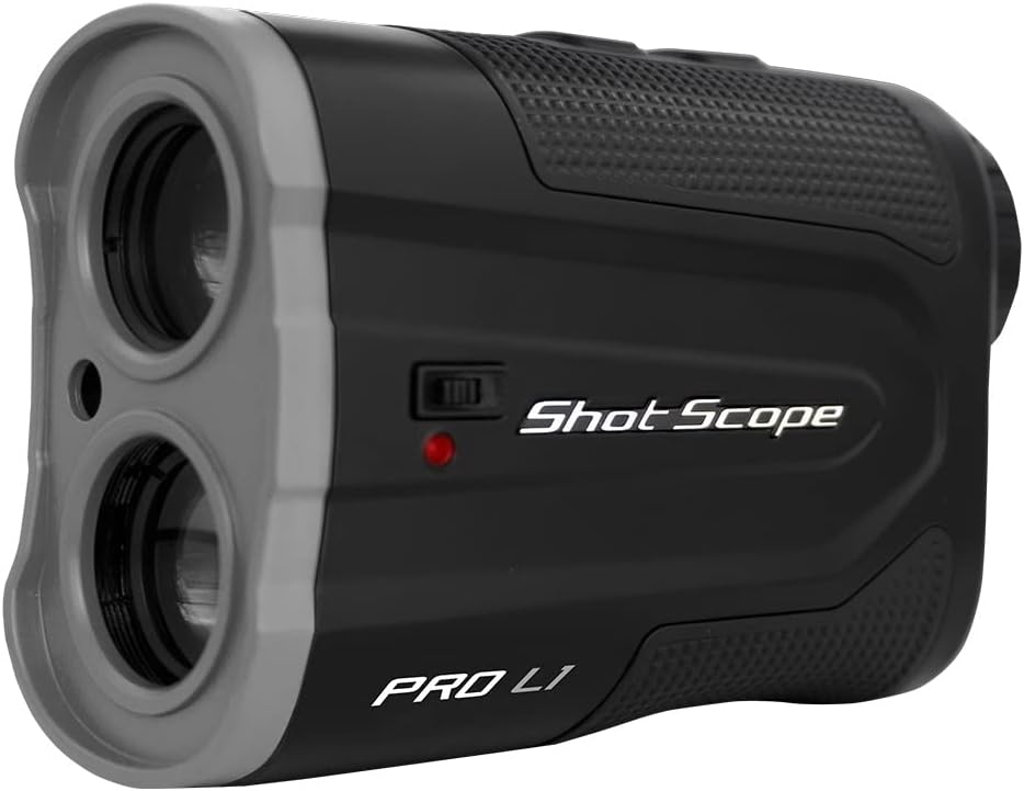 Shot Scope PRO L1 Laser Rangefinder – Target-Lock Vibration - x6 Magnification – 875 Yards - Clear Red and Black Optics - Adaptive Slope Technology - Accurate to 1 Yard