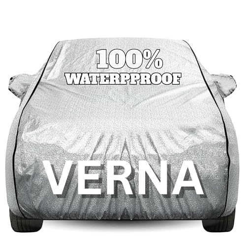 Image of Waterproof Car Body Cover - 100% Water Proof Custom Fit New Car Covers, Outdoor Full Protecting Cover for Verna (All Models) with Free Storage Bag - UV, Rain & Dust, All Weather Protection