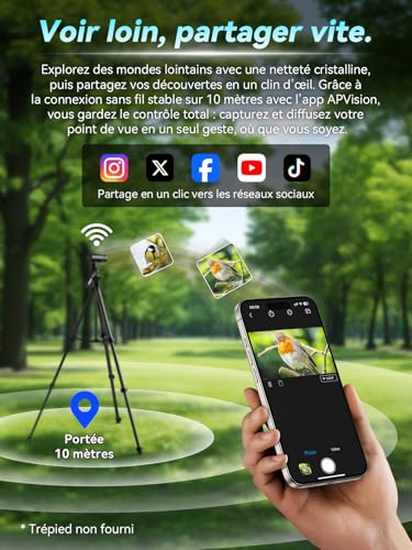 Objectif Téléphoto Optique APEXEL 45X pour Smartphone, Appareil Photo Numérique sans Fil avec Contrôle APP et Télescope Portable pour Observation des Oiseaux, Faune, Voyage, Sports. – vue 4