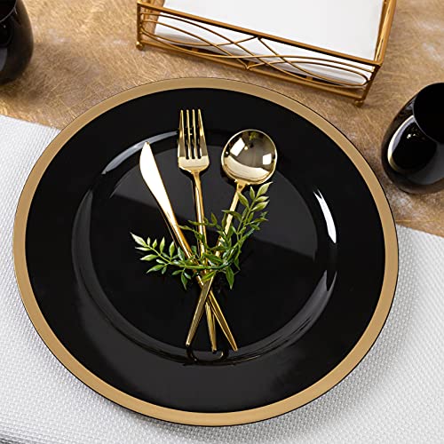 Party Bargains 13-Inch Charger Plates - 8 Pack, Black Gold Rim, Heavy-Duty Disposable Chargers For Elegant Dining - Ideal For Weddings And Formal Events #TOP3