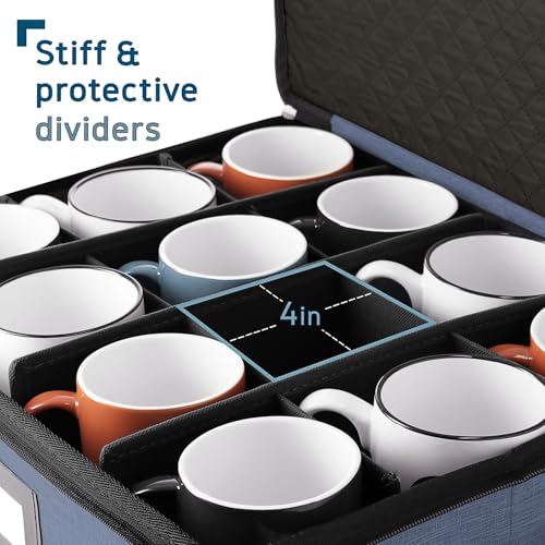 Image of Hearth & Harbor Hard Shell Mug Organizer, Cup and Mug Storage Box, Blue