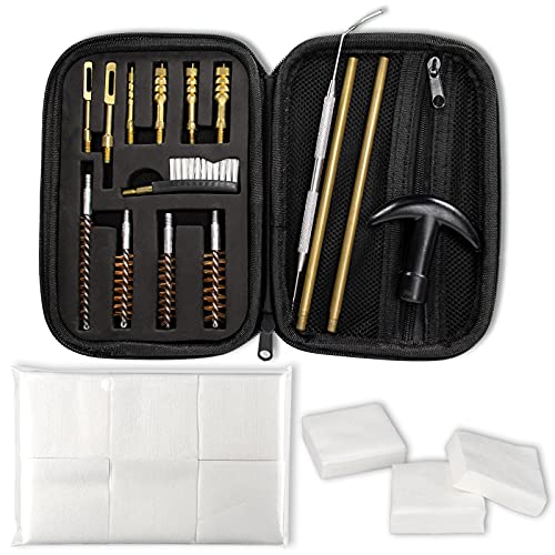 Universal Handgun Cleaning Kit .22.357.38/9 mm.45 Caliber Multi - Pistol Cleaning Kit Brass Brush, Jag, Slotted Tip, Cleaning Pick, Cleaning Rod in Zippered Case - 2" Gun Cleaning Patches 300 PCS