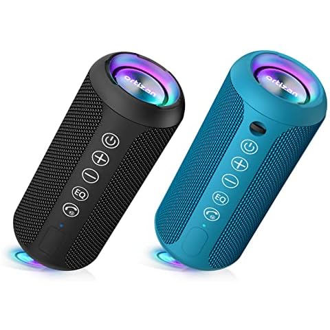 Ortizan Black & Blue Portable Bluetooth Speaker, IPX7 Waterproof Wireless Speaker with 24W Loud Stereo Sound, Outdoor Speakers with Bluetooth 5.0, 30H Playtime,66ft Bluetooth Range, Dual Pairing Cover
