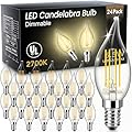 TJOY LED Candelabra Bulb Dimmable, 60W Equivalent LED Chandelier Light Bulbs, 5.5W 2700K Warm White 600LM CA11 Flame Tip Vintage Filament Candle Light with Decorative E12 Candelabra Base, 24 Pack