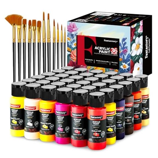 Fantastory Pinturas Acrilicas, 36 Colores × 60ml, Acrilica Manualidades con 12 Pinceles, No destiñe, apto para lienzo, madera, cerámica, tela, apto para pintores, adultos y niños