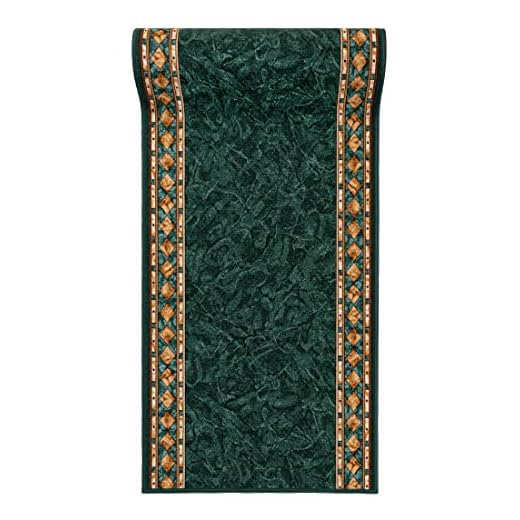 Mazovia Alfombra de Pasillo Larga - Alfombra Antideslizante Motivo Clásico - Pelo Corto - Alfombras de Pasillo por Metros - Alfombras para Pasillos Largos - Verde 100x750 cm