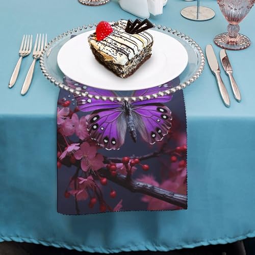 Servilletas de Tela Moradas con Mariposa, 18.7 x 18.7 in, 1 unidad miniatura 4