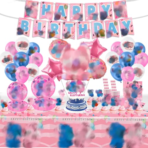SDQ Balloon1 114Pcs Sti Birthday Party Decorations Supplies Set Reusable Birthday Party Ballons Banner Paper Plates Cups Napkins and Tablecloth Sets for 10-20 Guests