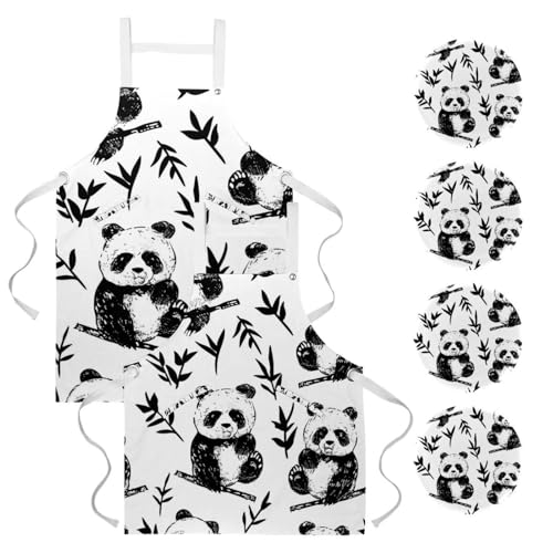 Tabliers de cuisine imperméables contre les taches lot de 2 panda