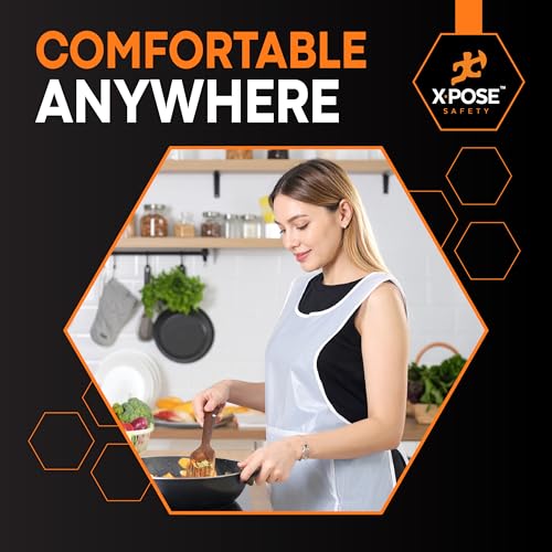 Image of Xpose Safety 100 Pack White Disposable Aprons, Individually Wrapped Waterproof Polyethylene for Cooking, Food Prep and Cleaning, 1 Mil Durable, 24 inch x 48 inch