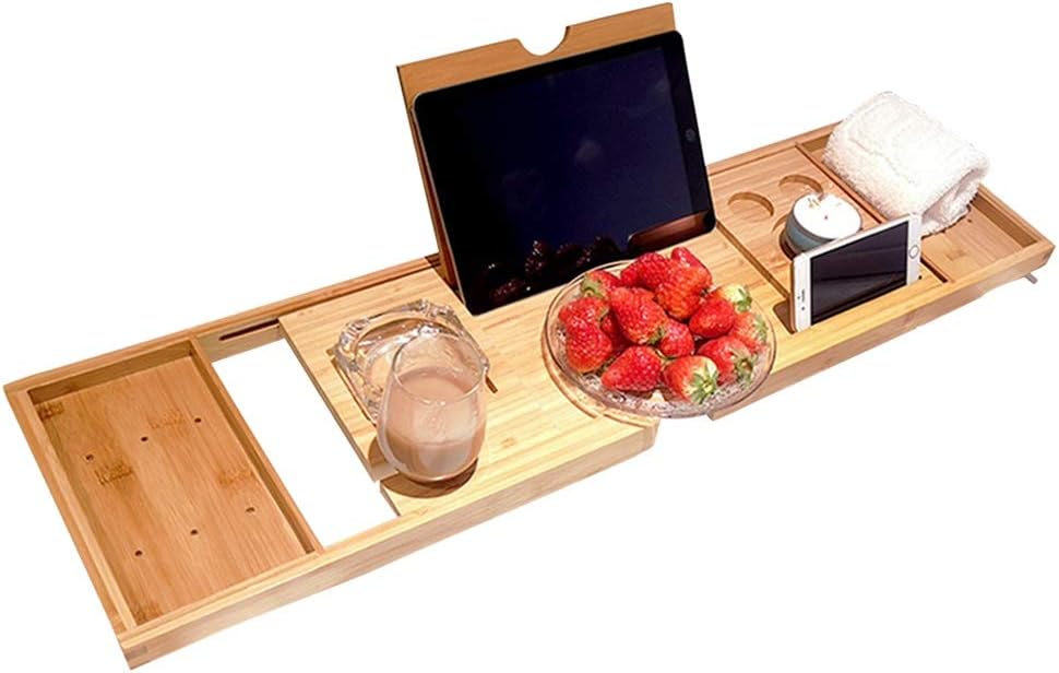 Bamboo Bathtub Tray Non-Slip Bathtub Tray Spa Bathtub Caddy Storage Box Book Wine Tablet Computer Stand Reading Rack Bathtub Bathroom