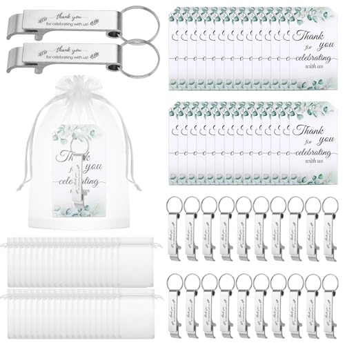 50 Sets Wedding Favors for Guests Bottle Opener Keychains, Thank You Cards & Organza Bags for Baby Shower Supplies Keychains Bulk for Baby Shower Wedding Party Favors